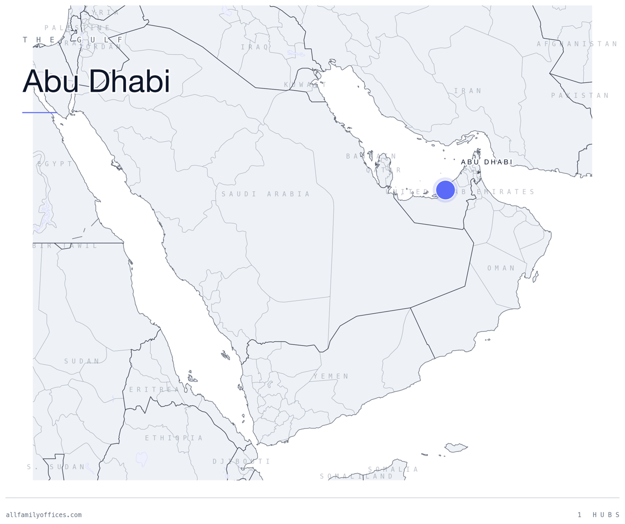 Map of the Gulf with Abu Dhabi marked as a family office hub