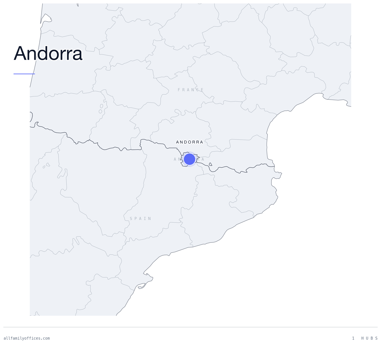Map of Andorra with its family office hubs marked