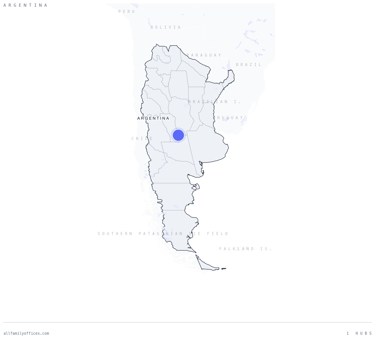 Map of Argentina with its family office hubs marked