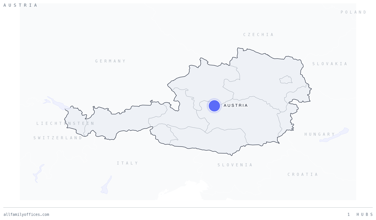 Map of Austria with its family office hubs marked