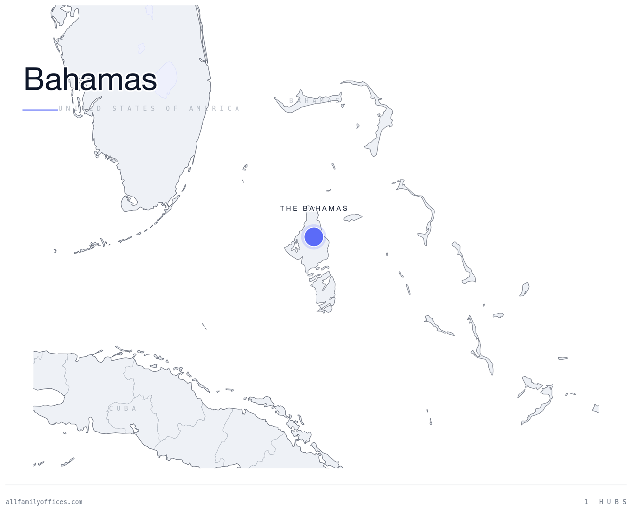 Map of Bahamas with its family office hubs marked