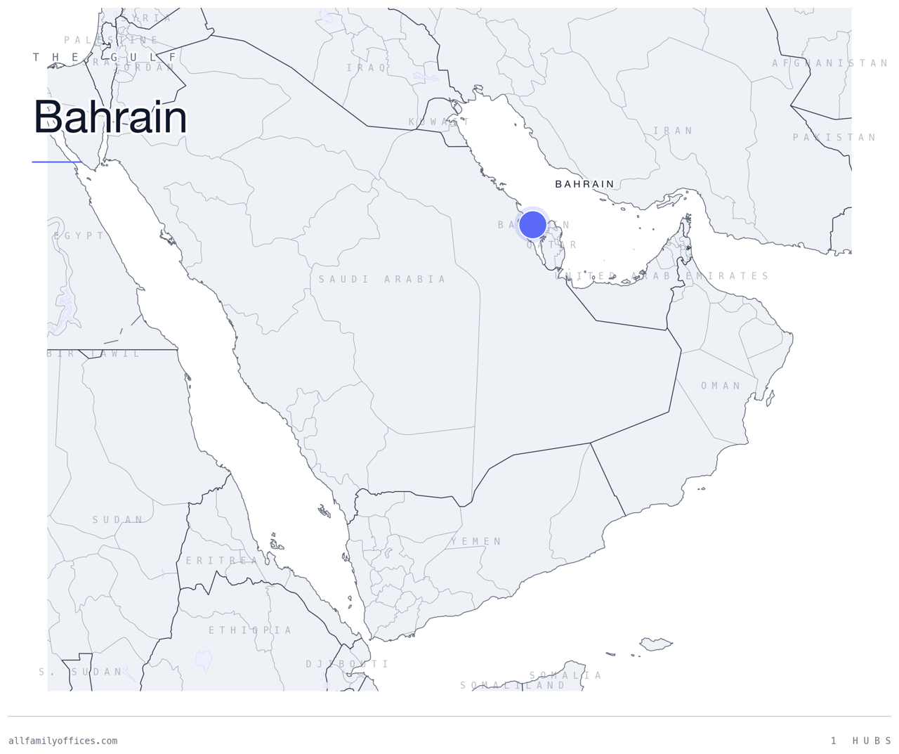 Map of the Gulf with Bahrain marked as a family office hub