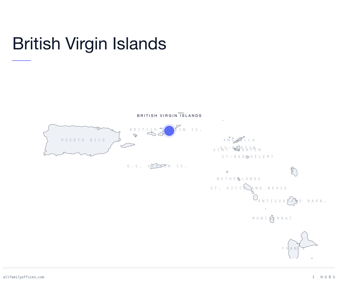 Map of British Virgin Islands with its family office hubs marked