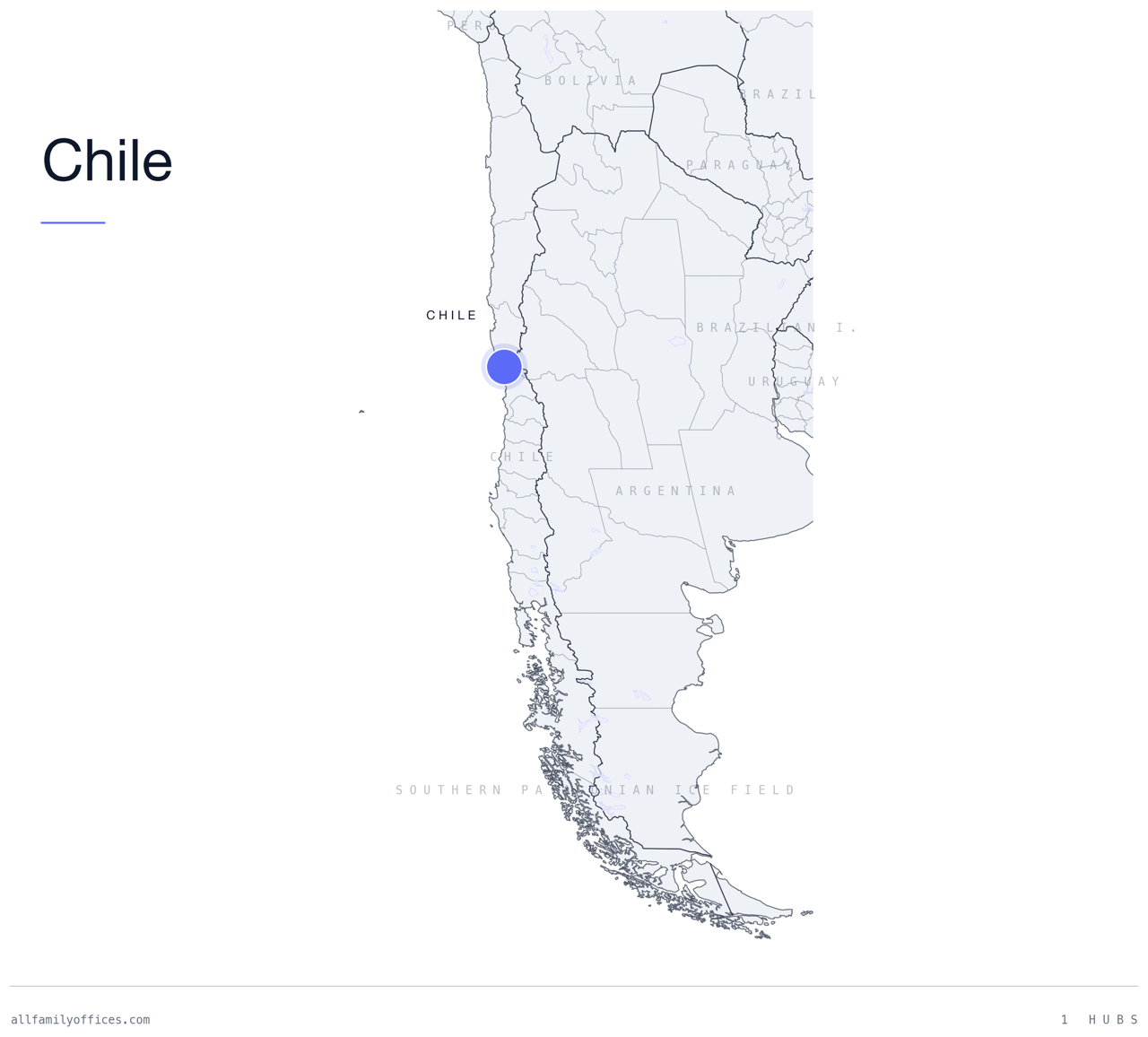 Map of Chile with its family office hubs marked