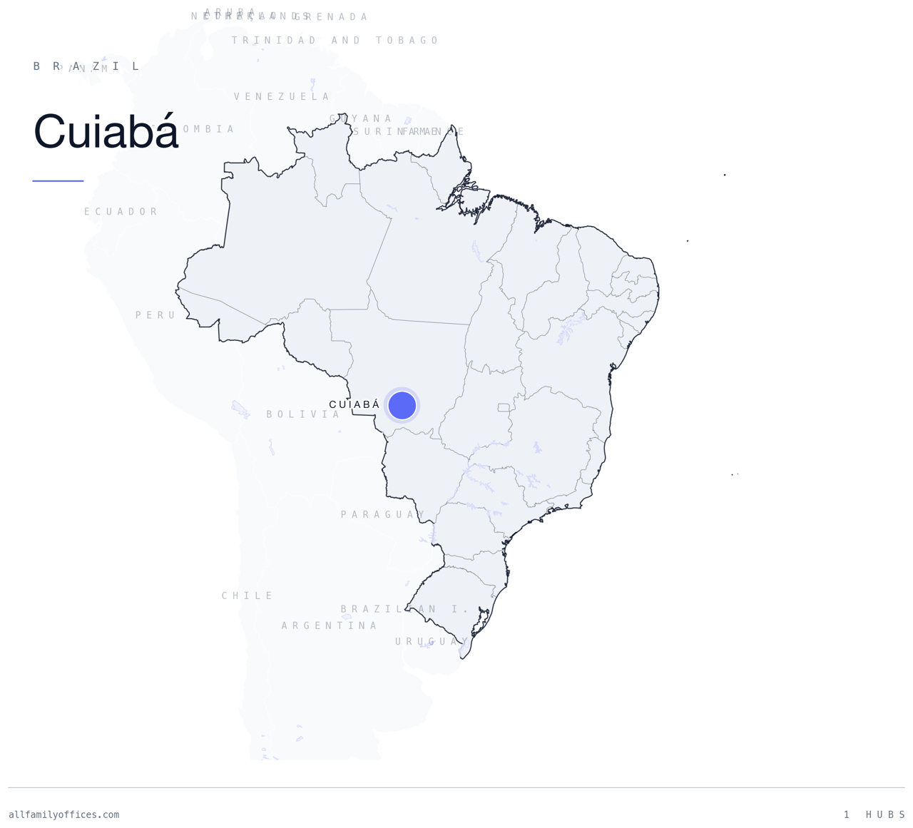 Map of Brazil with Cuiabá marked as a family office hub