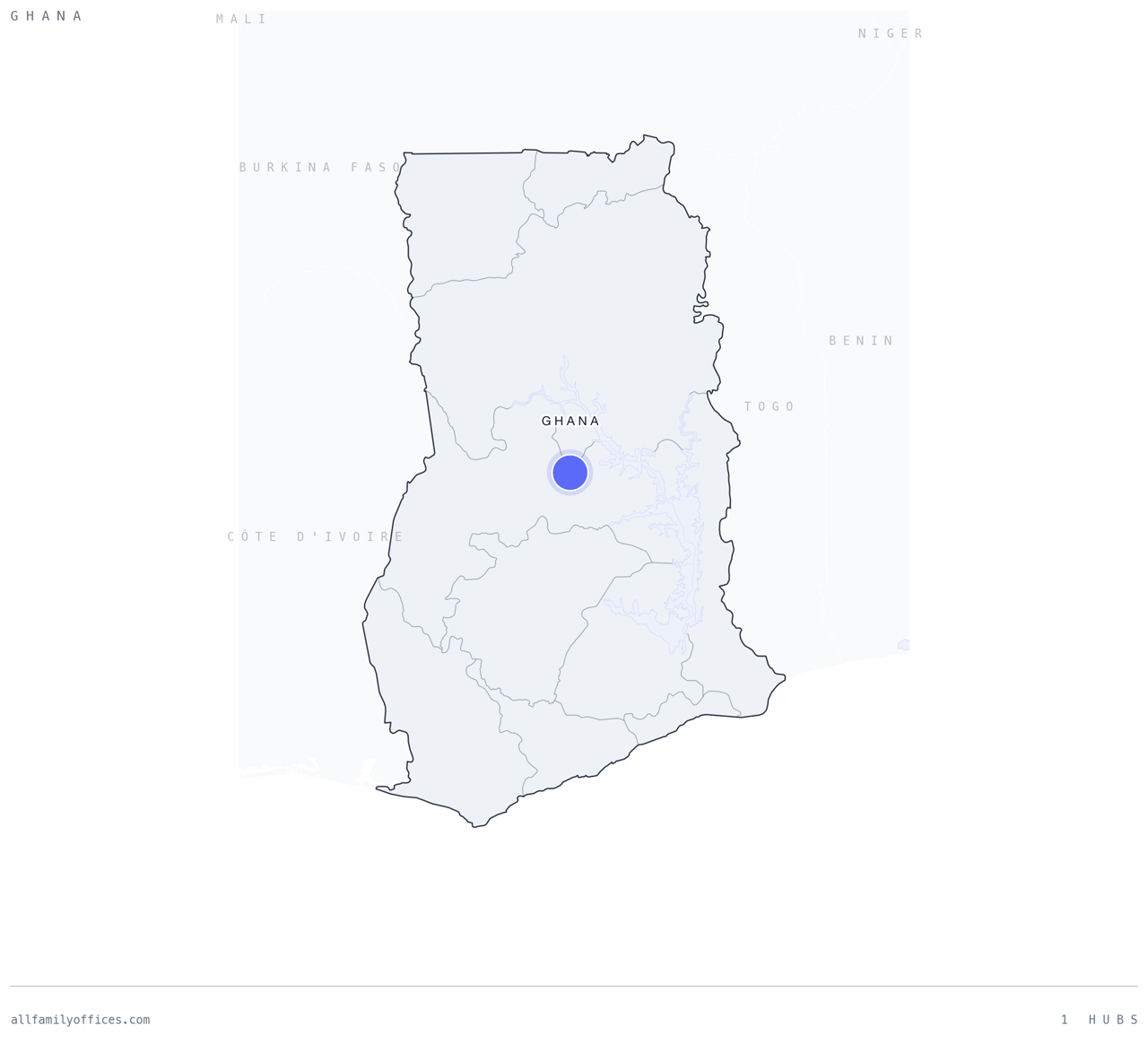 Map of Ghana with its family office hubs marked