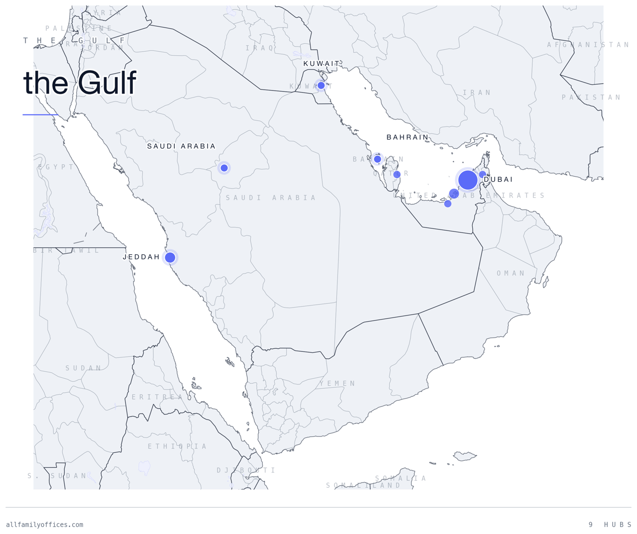 Map of the Gulf with its family office hubs marked