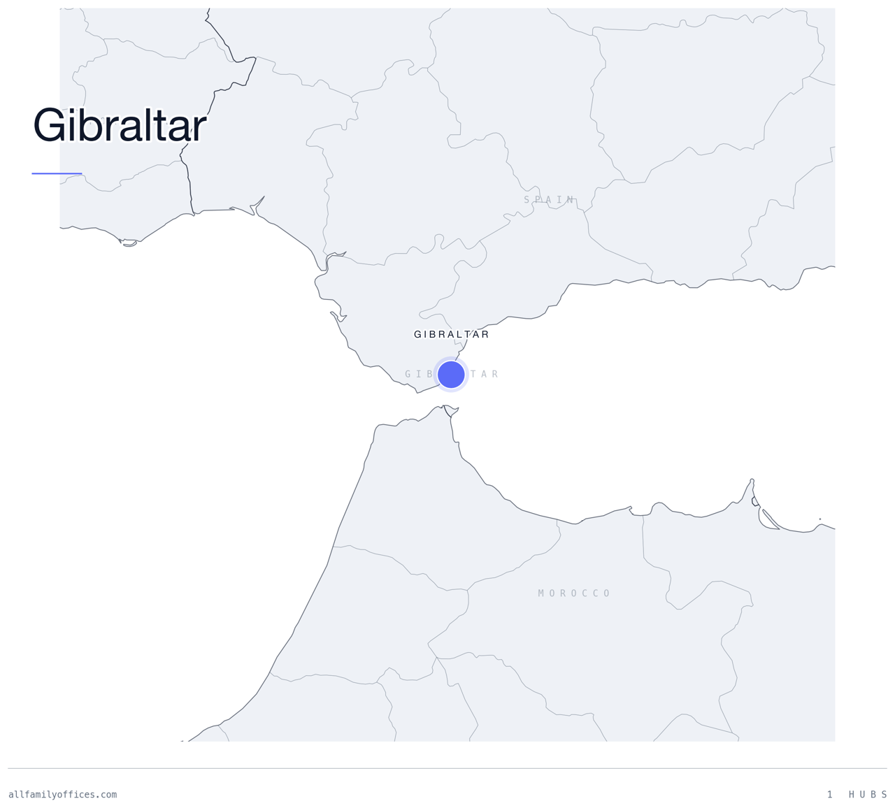 Map of Gibraltar with its family office hubs marked