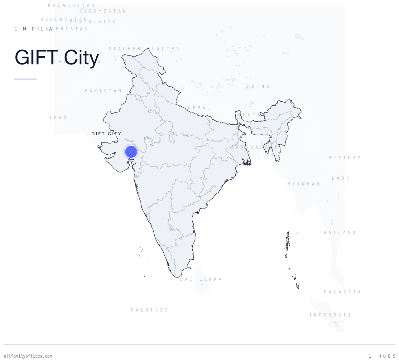 Map of India with GIFT City marked as a family office hub