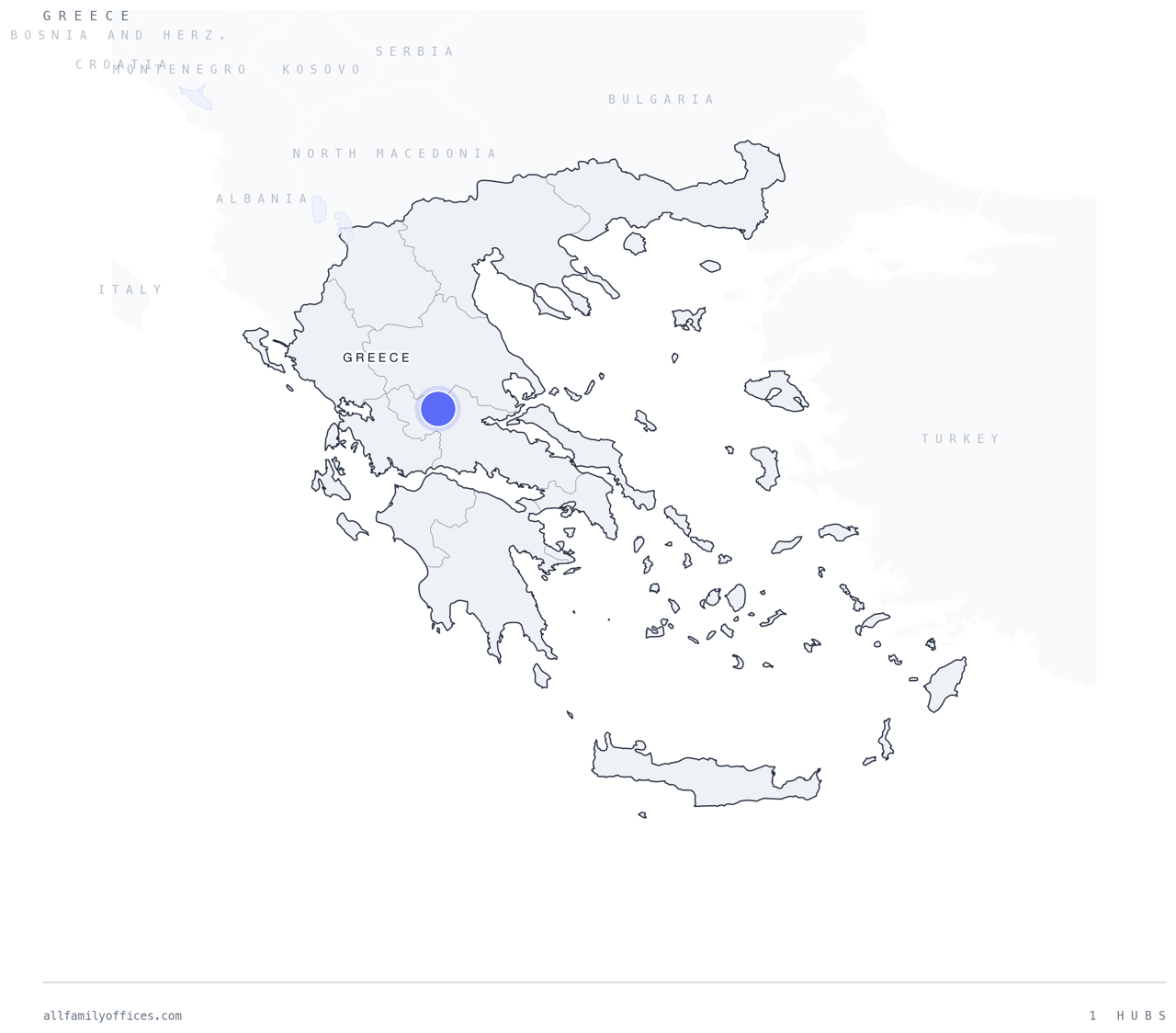 Map of Greece with its family office hubs marked