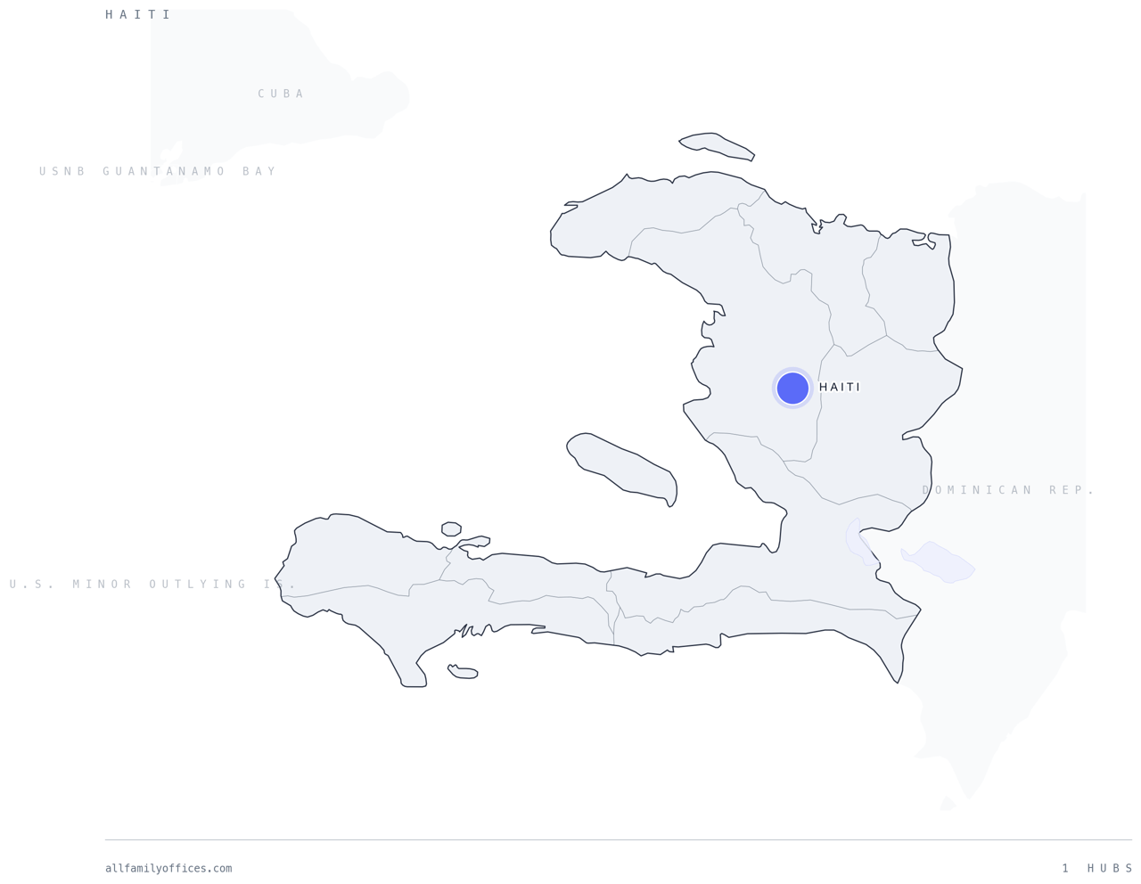 Map of Haiti with its family office hubs marked