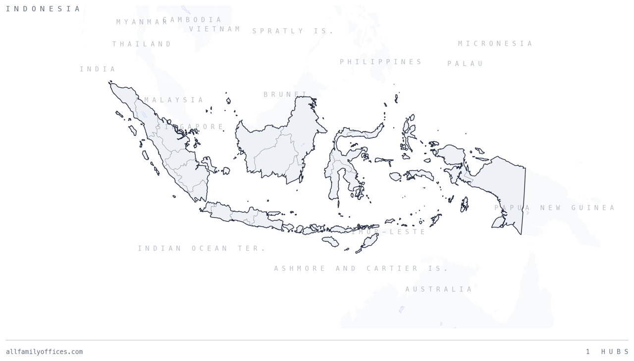 Map of Indonesia with its family office hubs marked