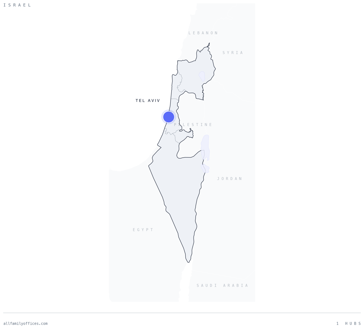 Map of Israel with its family office hubs marked