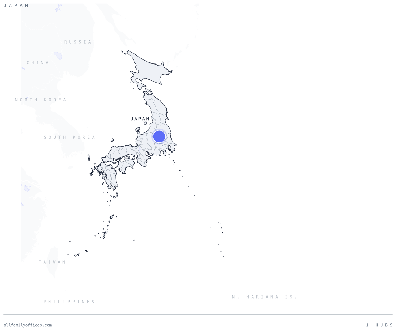Map of Japan with its family office hubs marked