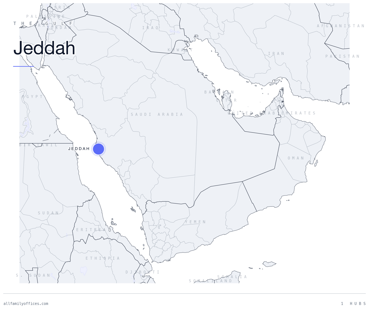 Map of the Gulf with Jeddah marked as a family office hub