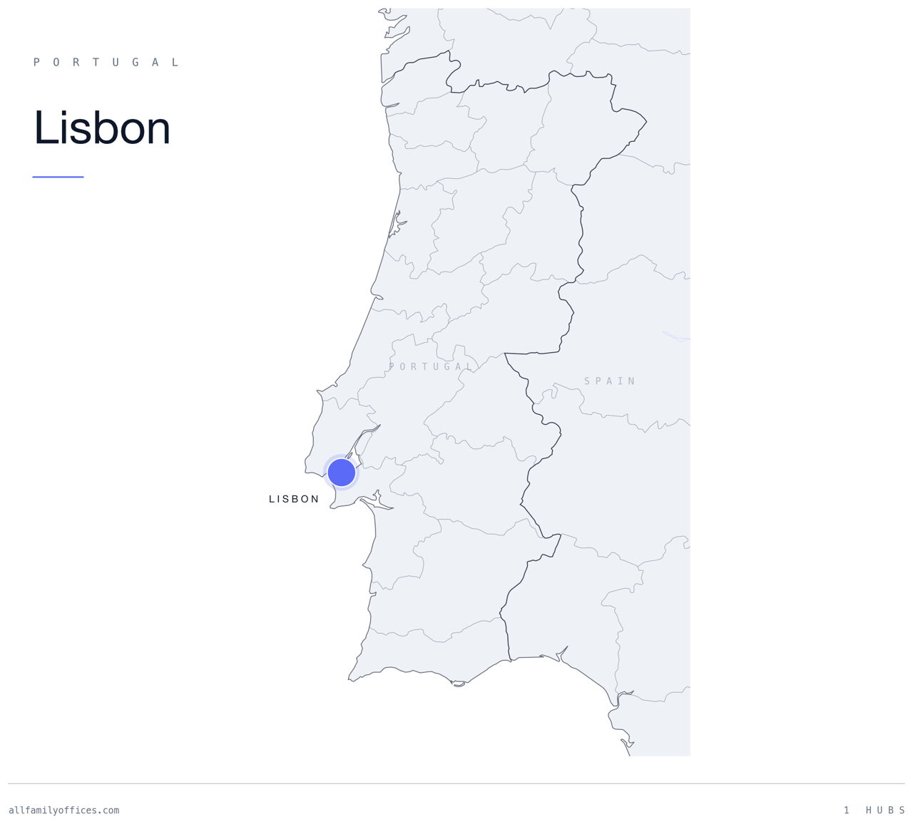 Map of Portugal with Lisbon marked as a family office hub