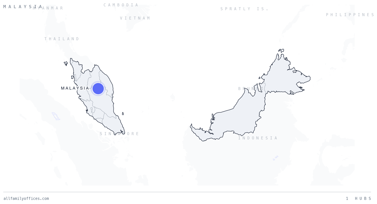 Map of Malaysia with its family office hubs marked
