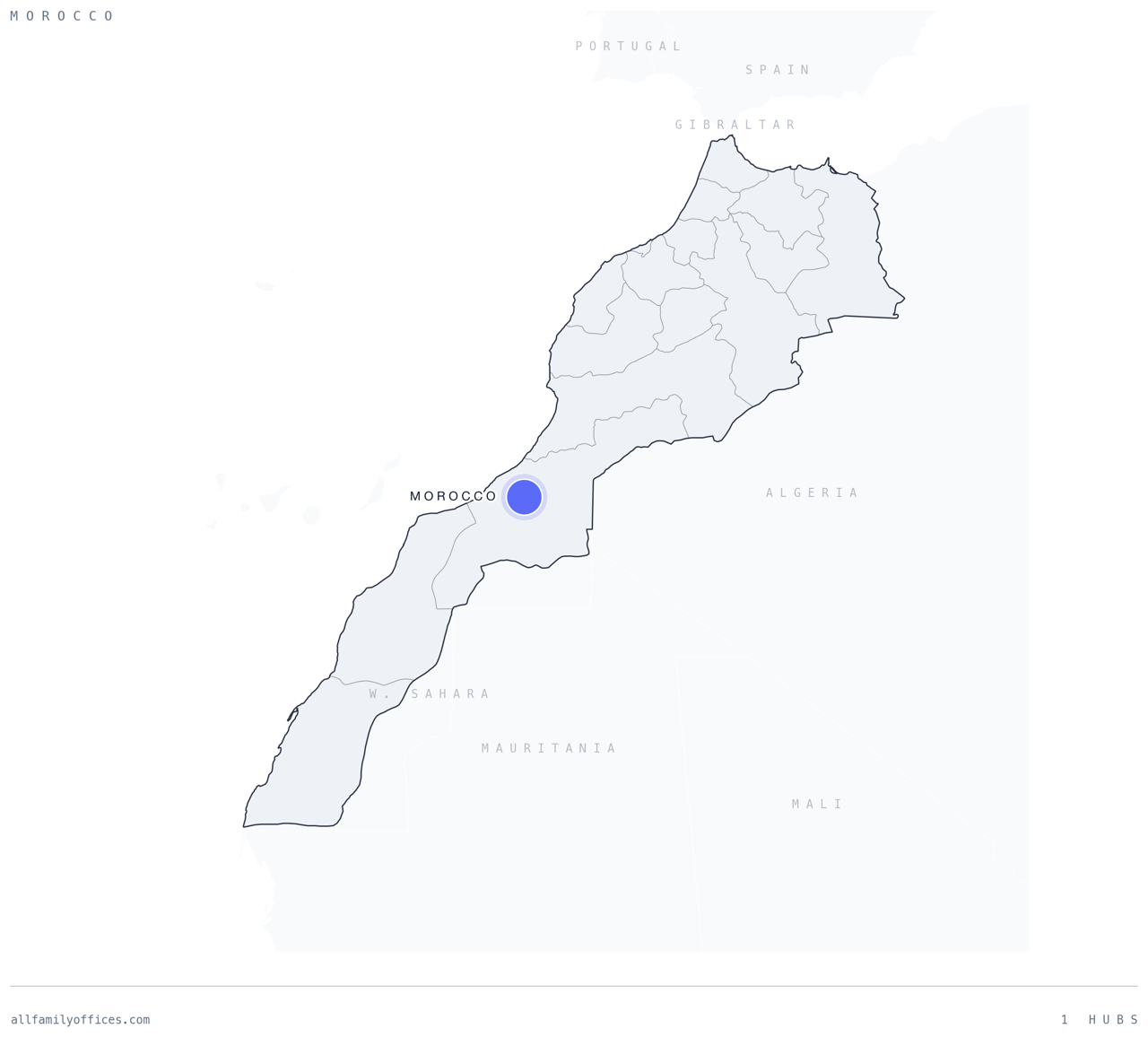Map of Morocco with its family office hubs marked