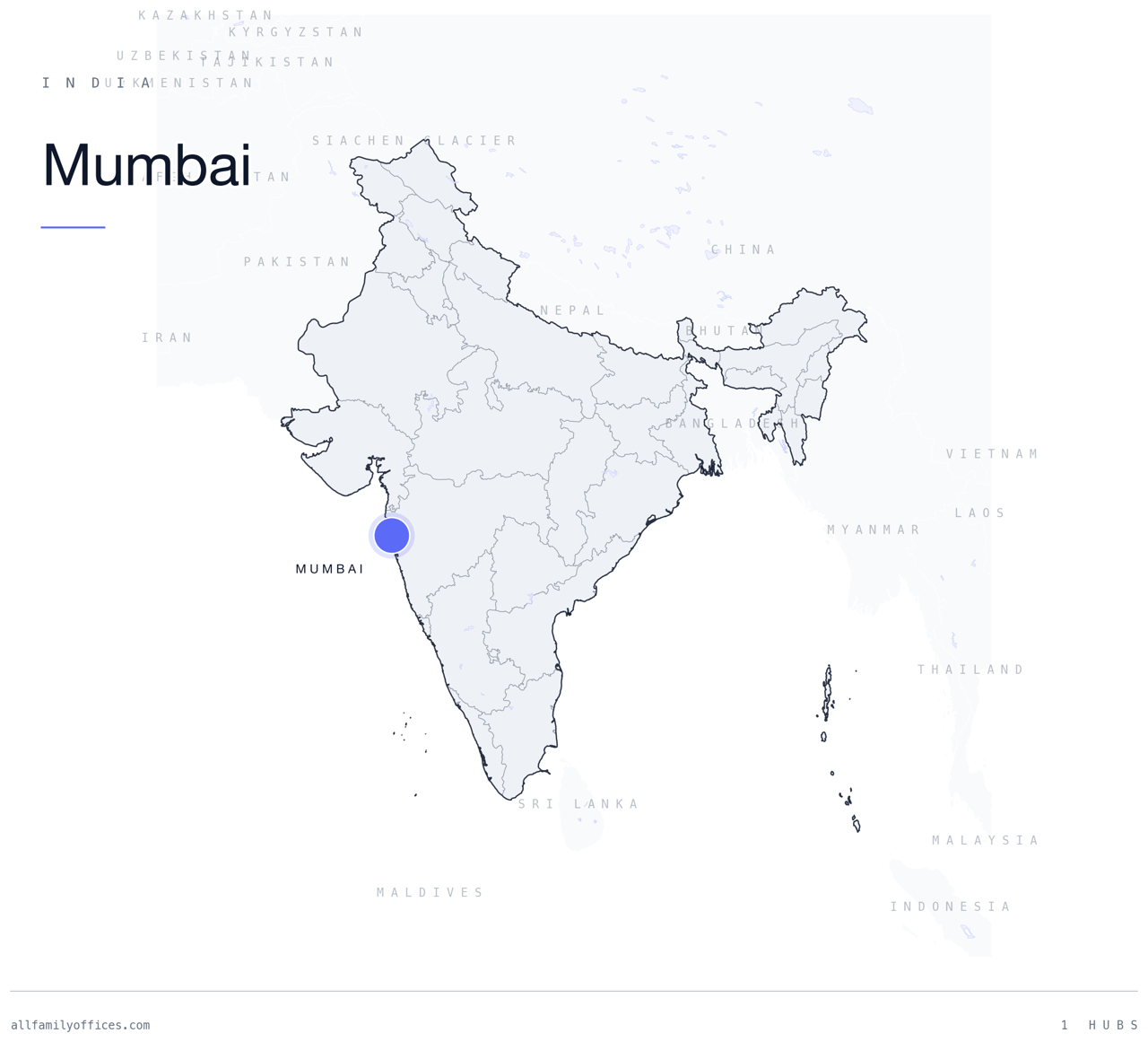 Map of India with Mumbai marked as a family office hub