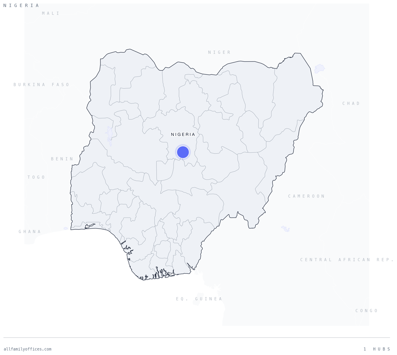 Map of Nigeria with its family office hubs marked