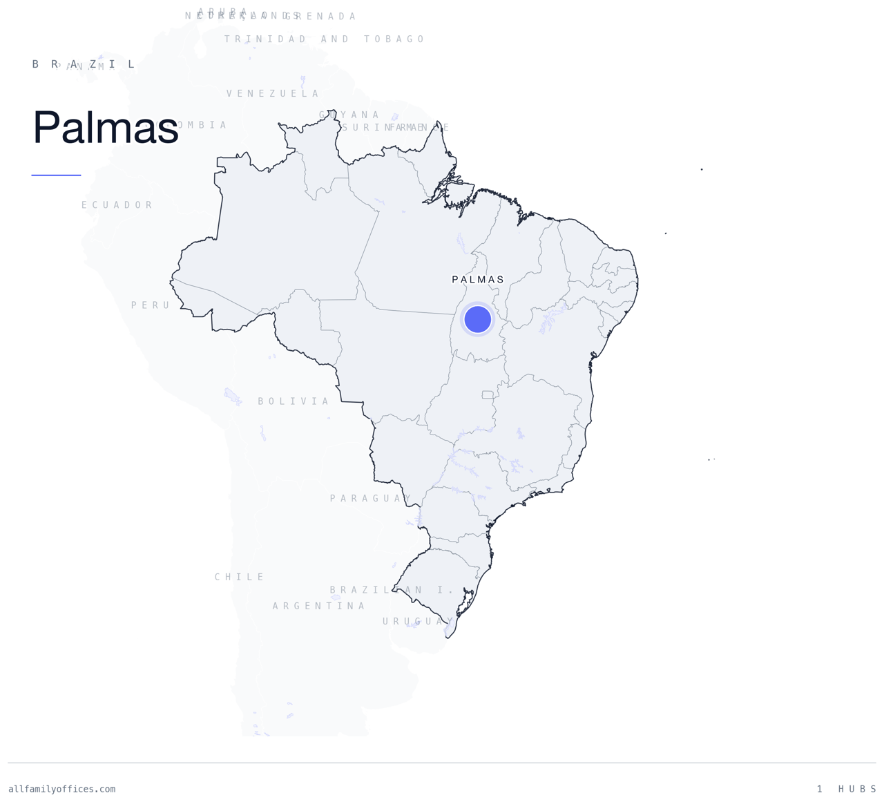 Map of Brazil with Palmas marked as a family office hub