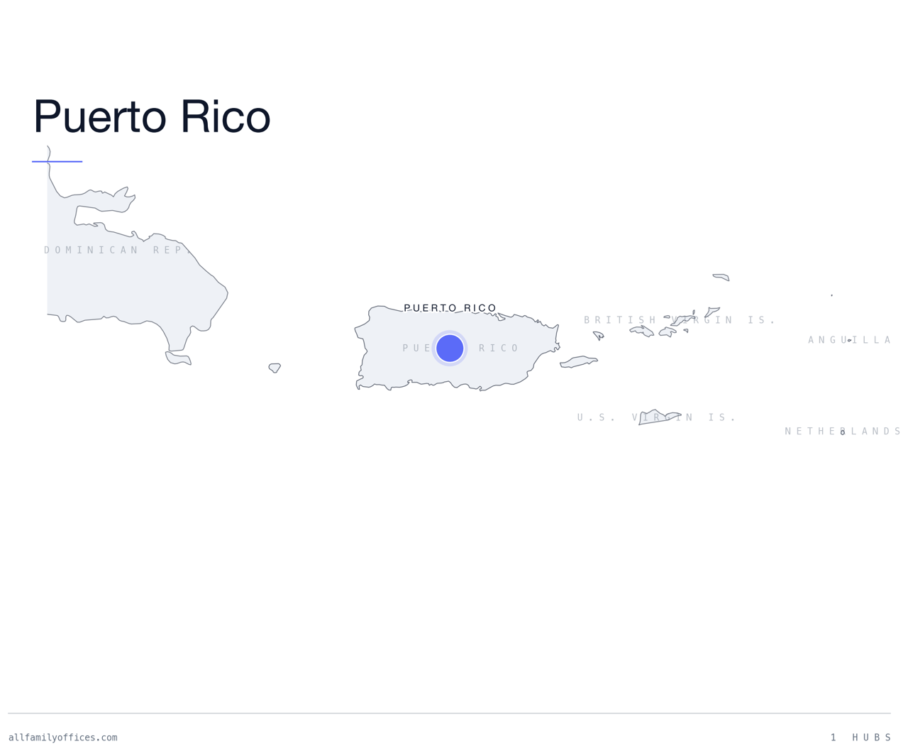 Map of Puerto Rico with its family office hubs marked
