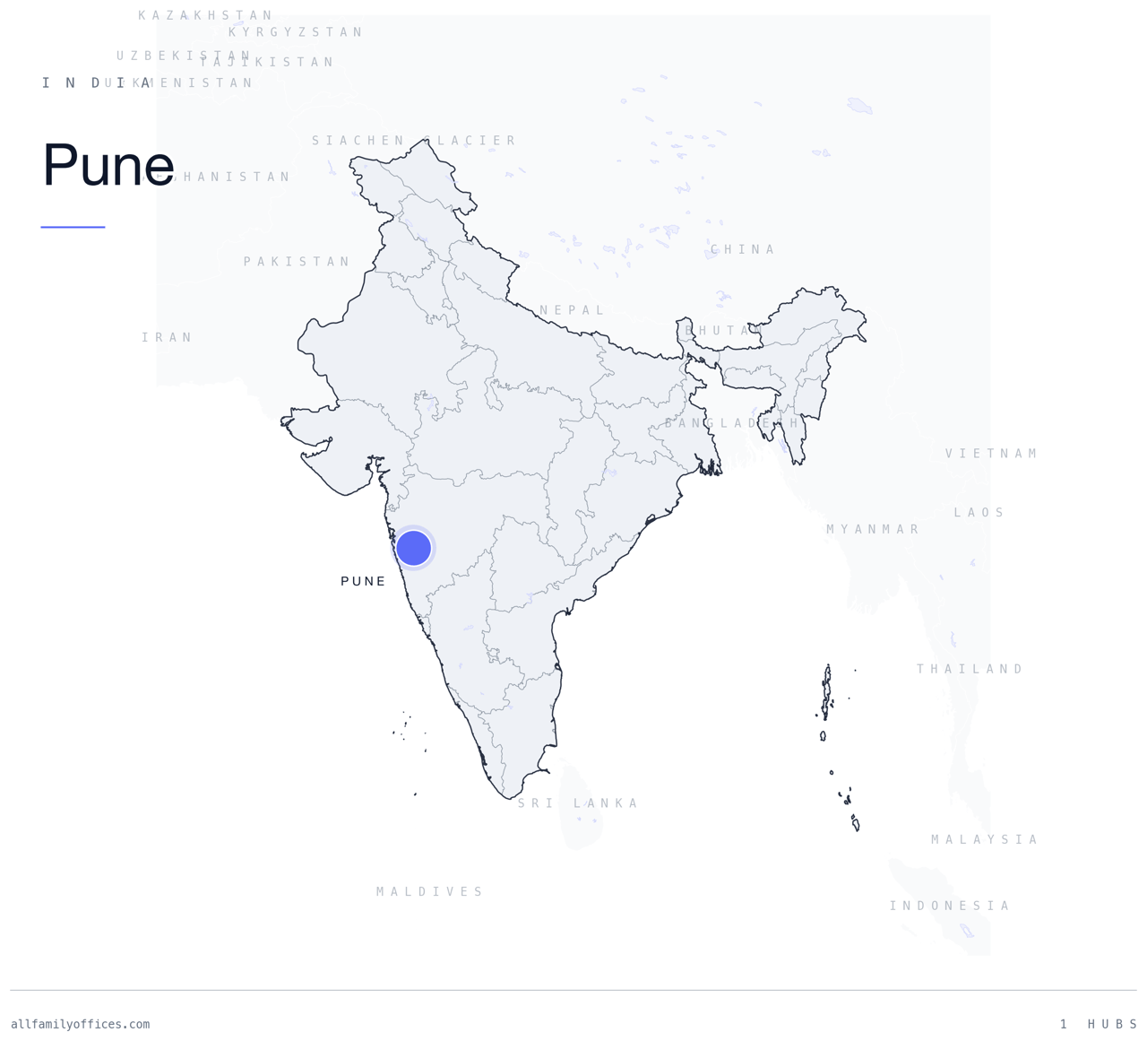 Map of India with Pune marked as a family office hub