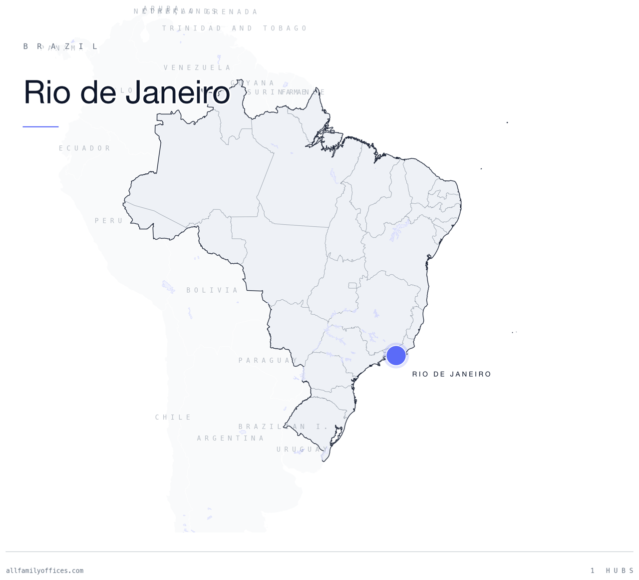 Map of Brazil with Rio de Janeiro marked as a family office hub