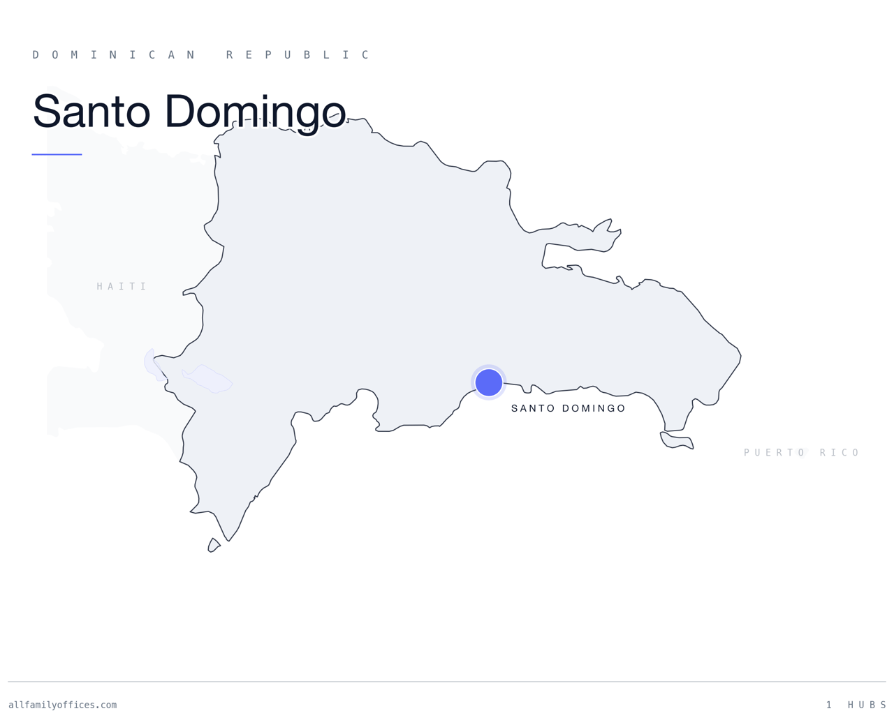 Map of Dominican Republic with Santo Domingo marked as a family office hub