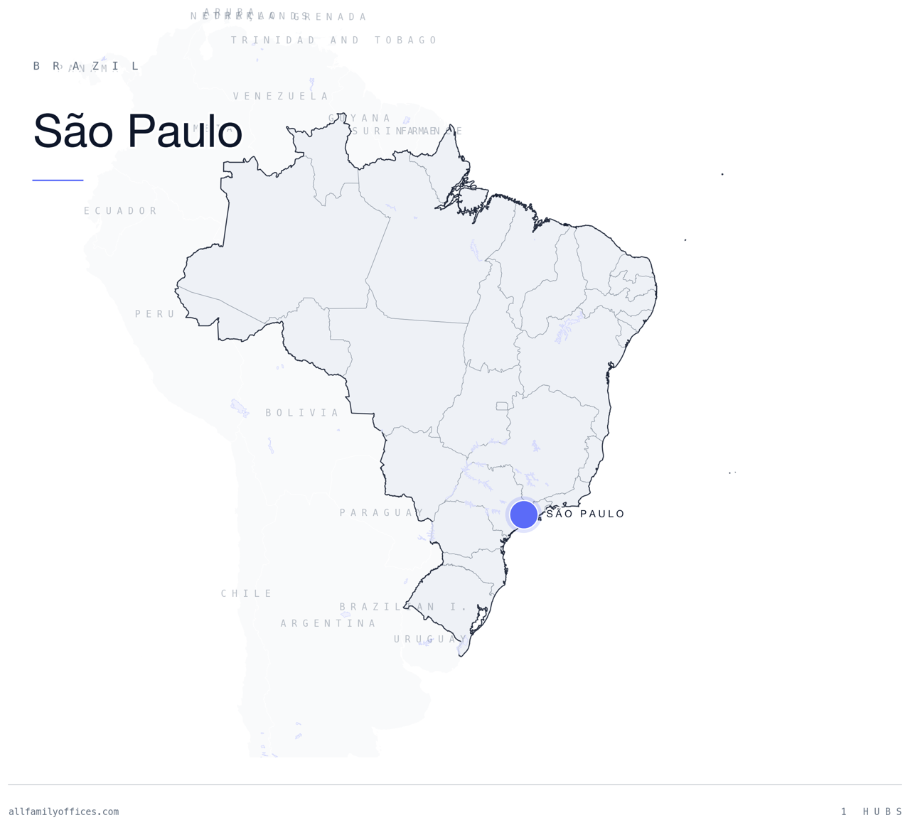 Map of Brazil with São Paulo marked as a family office hub