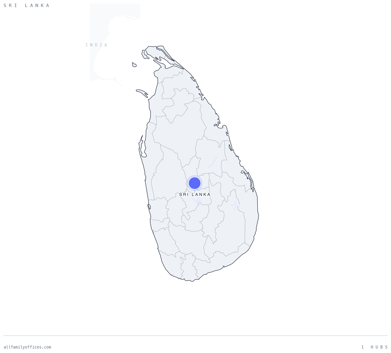 Map of Sri Lanka with its family office hubs marked