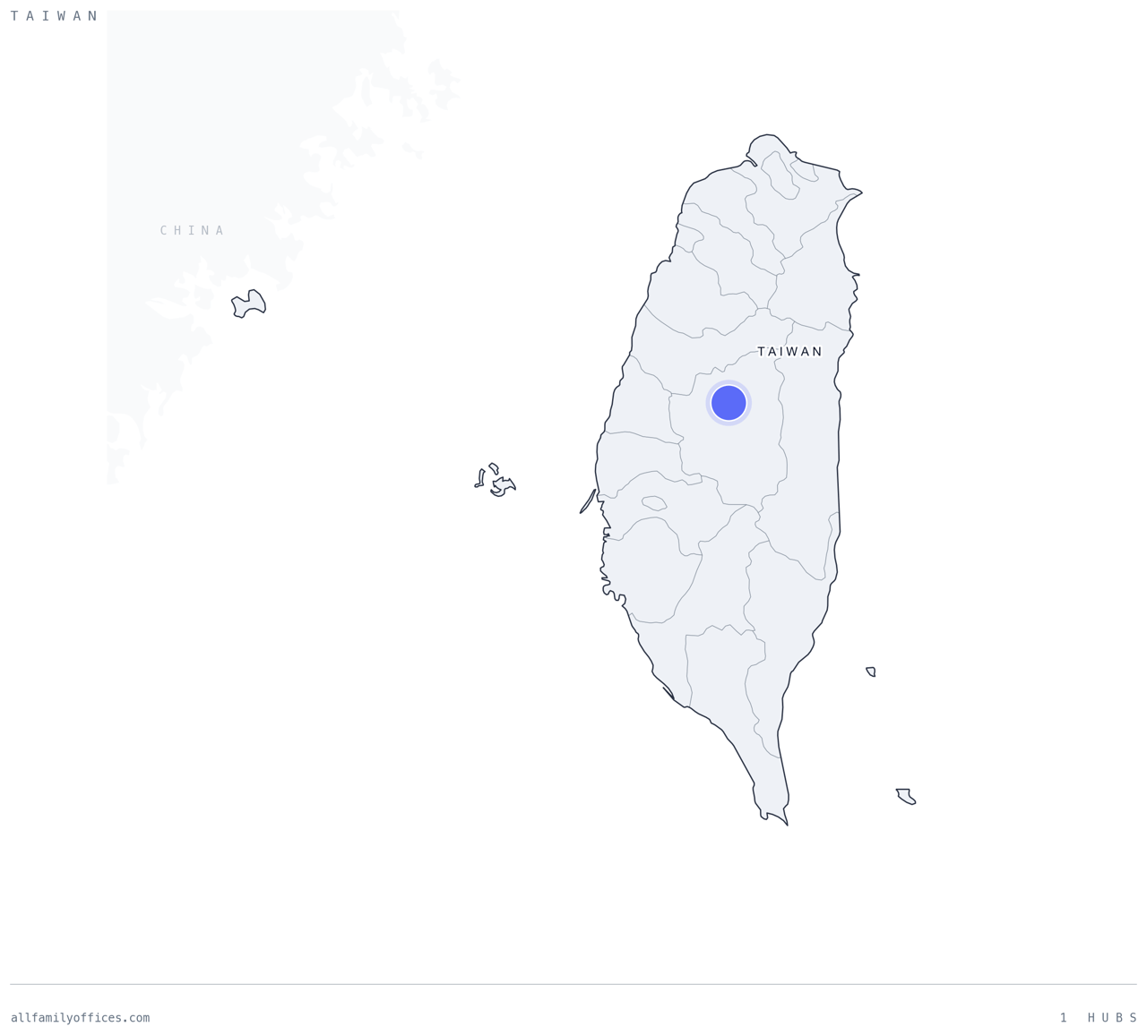 Map of Taiwan with its family office hubs marked