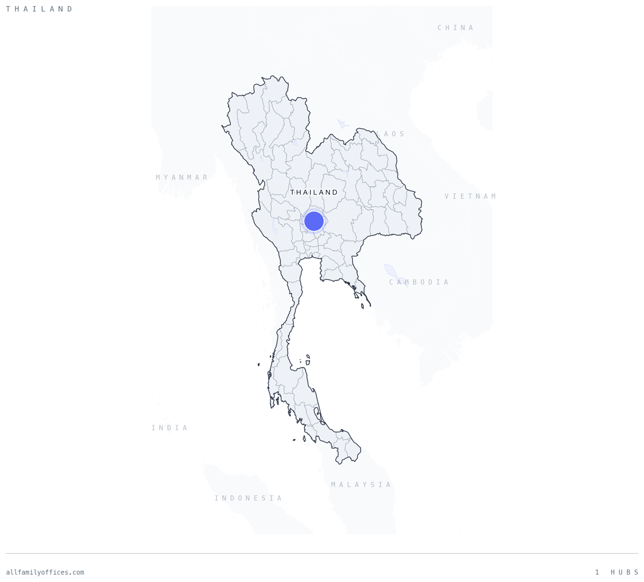 Map of Thailand with its family office hubs marked