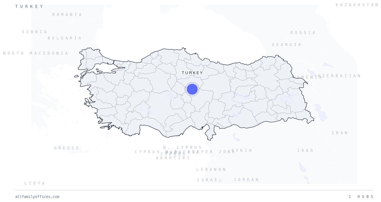 Map of Turkey with its family office hubs marked