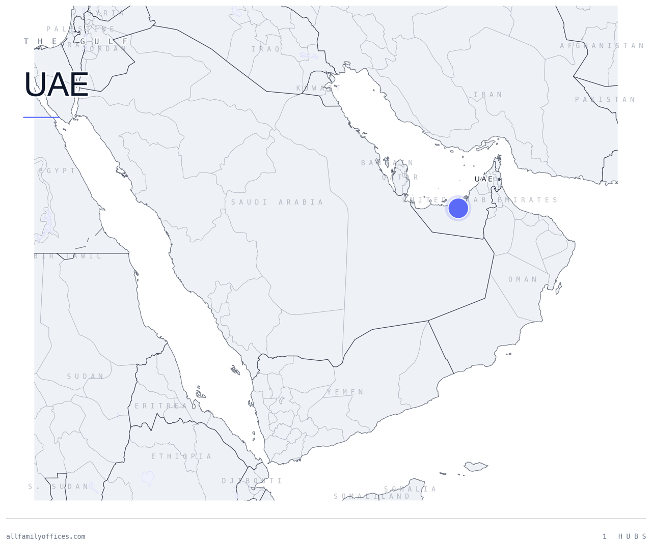 Map of the Gulf with UAE marked as a family office hub